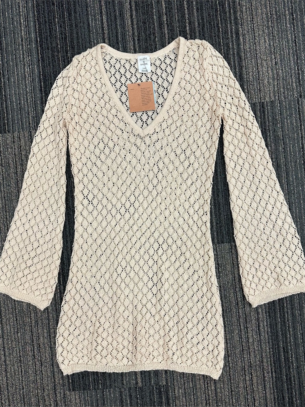 Shade and Shore Women's Crochet Long Sleeve Short Dress Cover Up Cream Small NEW